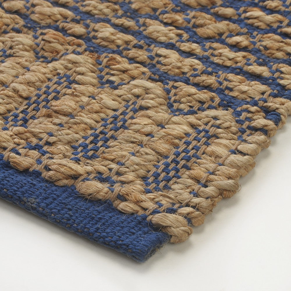 Natural Fiber-03388 Coastal Hand-Woven Tan/Blue Cotton Indoor Area Rug - LR Home