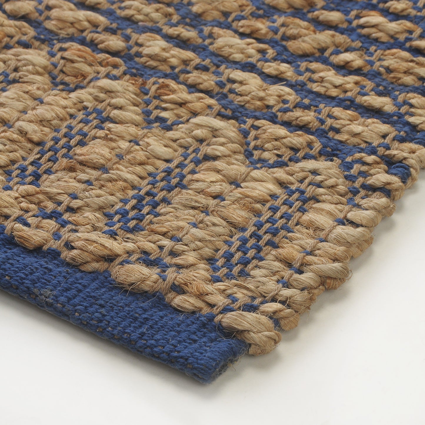 NATUR-03388 Farmhouse Hand-Woven Tan/Blue Jute Blend Indoor Area Rugs - LR Home