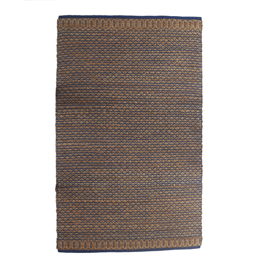 Natural Fiber Hand Woven Detailed Blue Geometric Area Rug - Silo view