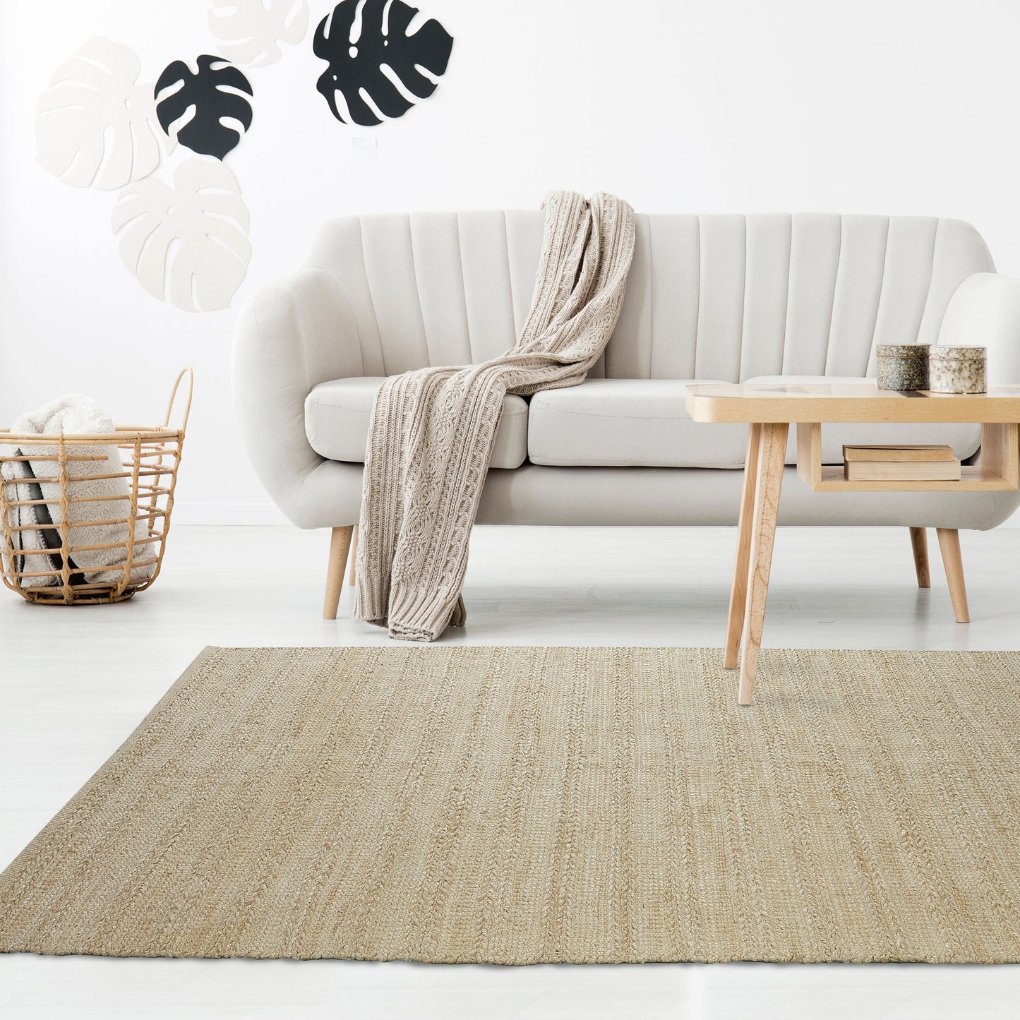 NATUR-03302 Transitional/Casual Hand-Woven Bleach/Ivory Jute Indoor Area Rugs - LR Home
