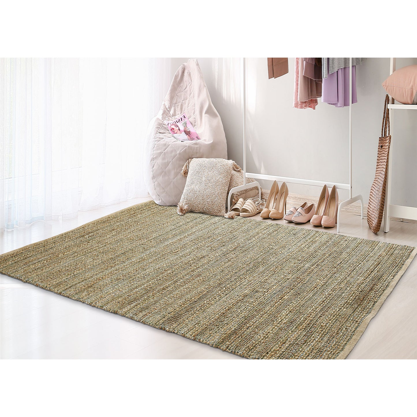 Natural Fiber-03391 Farmhouse Hand-Woven Olive Green/Blue Cotton Indoor Area Rug - LR Home