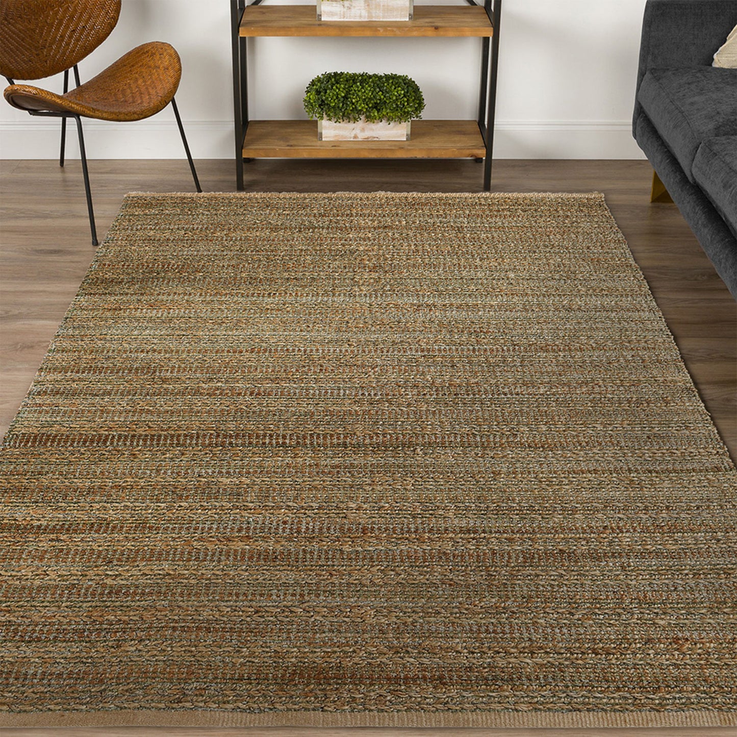 Natural Fiber-03391 Farmhouse Hand-Woven Olive Green/Blue Cotton Indoor Area Rug - LR Home