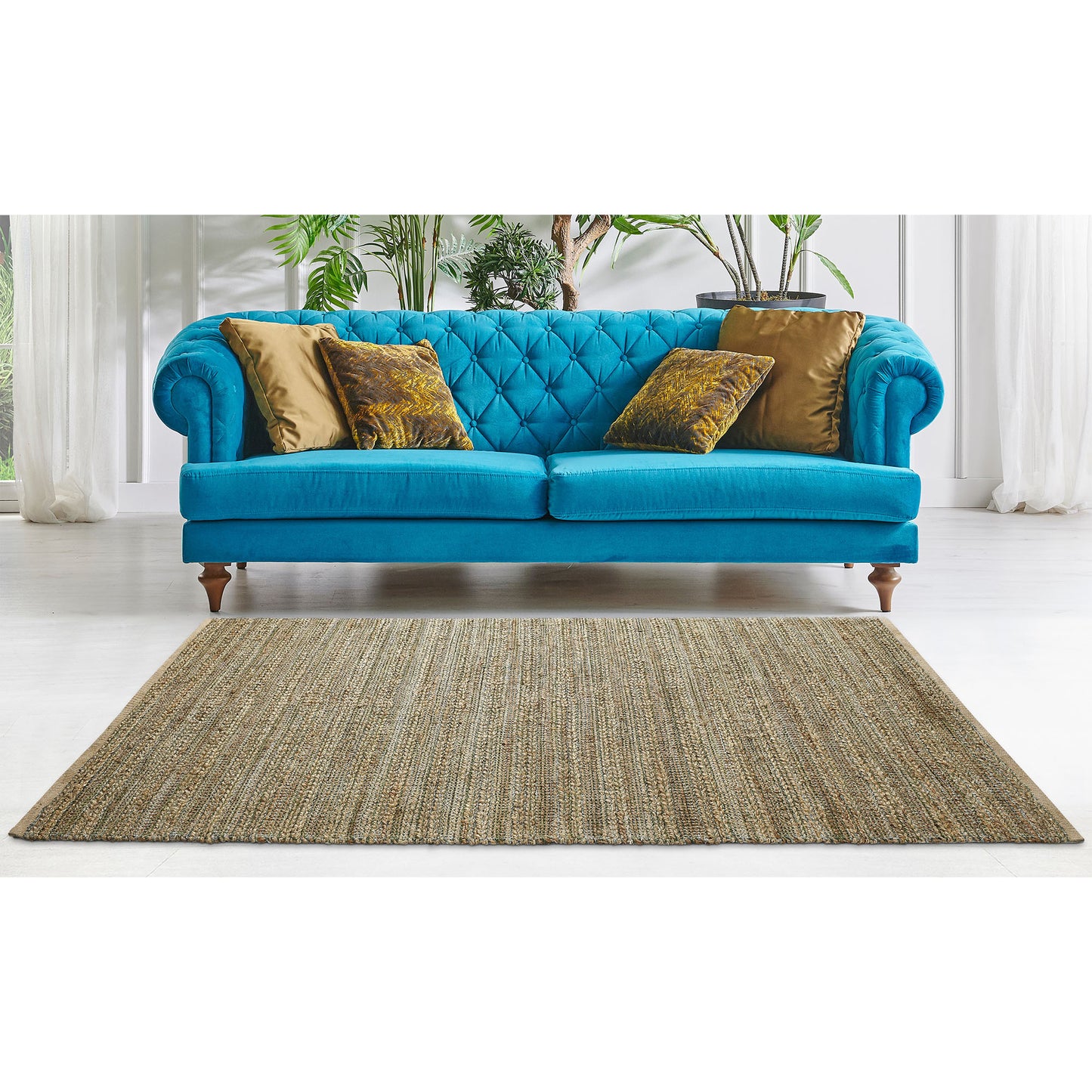 Natural Fiber-03391 Farmhouse Hand-Woven Olive Green/Blue Cotton Indoor Area Rug - LR Home