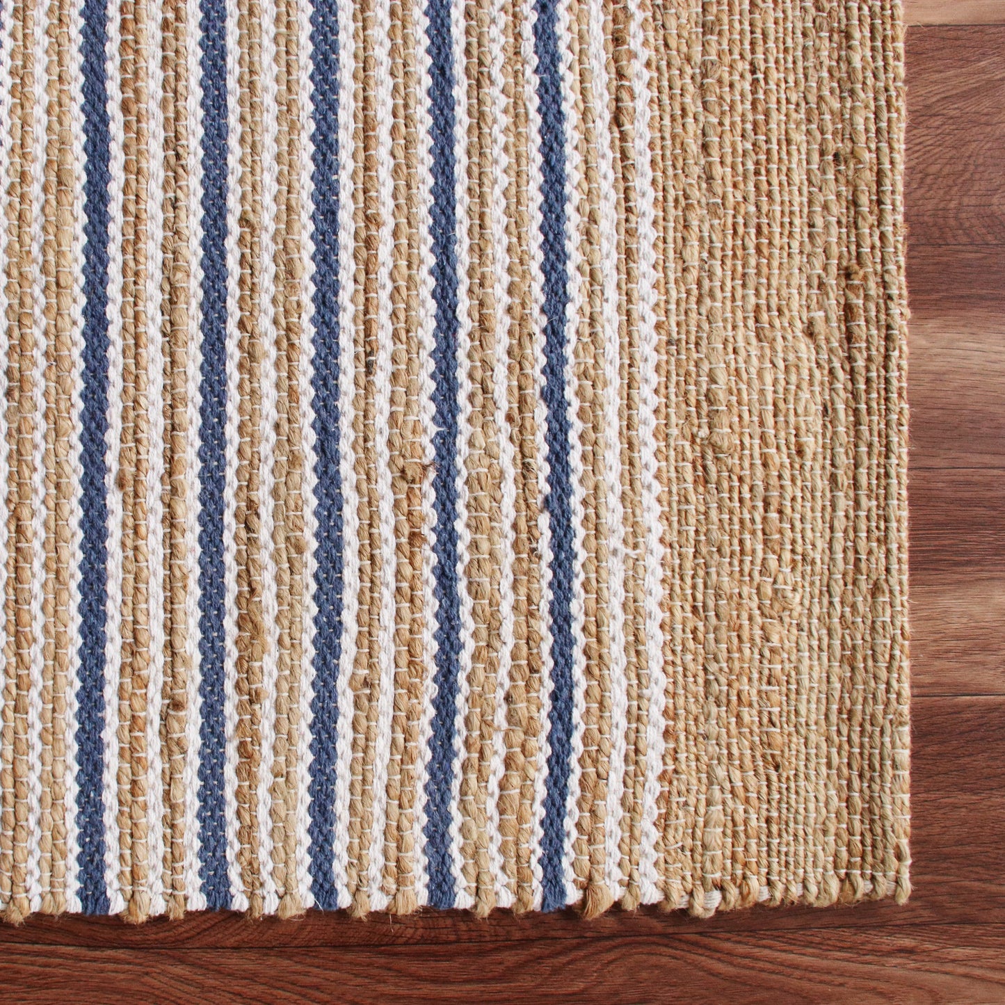 NATUR-03392 Nautical/Coastal Hand-Woven Tan/Blue/White Jute Blend Indoor Area Rugs - LR Home