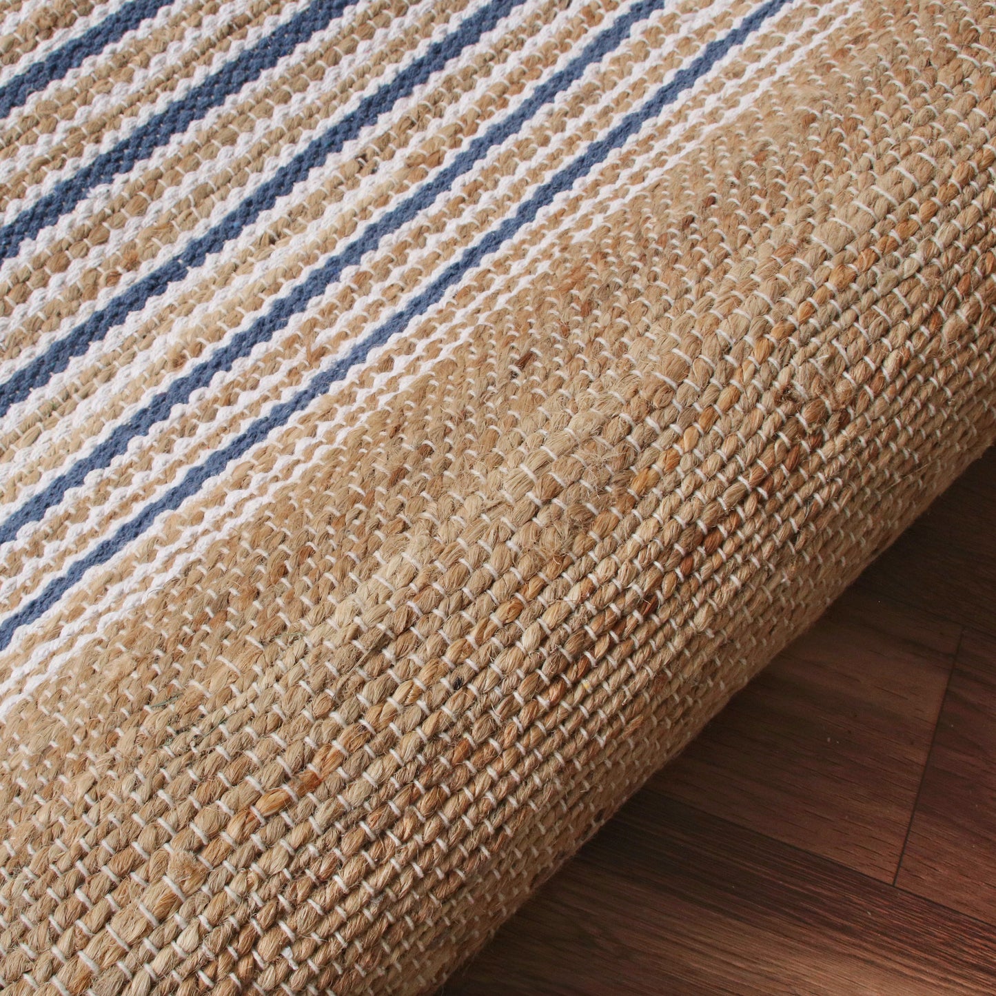 NATUR-03392 Nautical/Coastal Hand-Woven Tan/Blue/White Jute Blend Indoor Area Rugs - LR Home