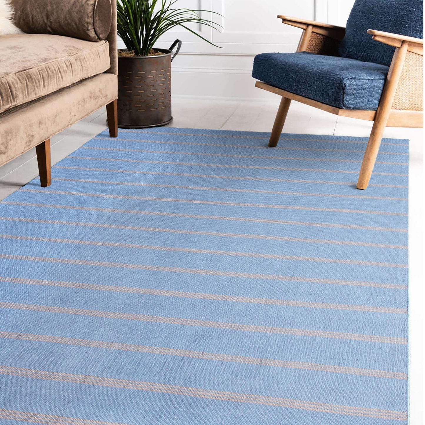 Hampton-03393 Coastal Hand-Woven Light Blue/Tan Cotton Indoor Area Rug - LR Home