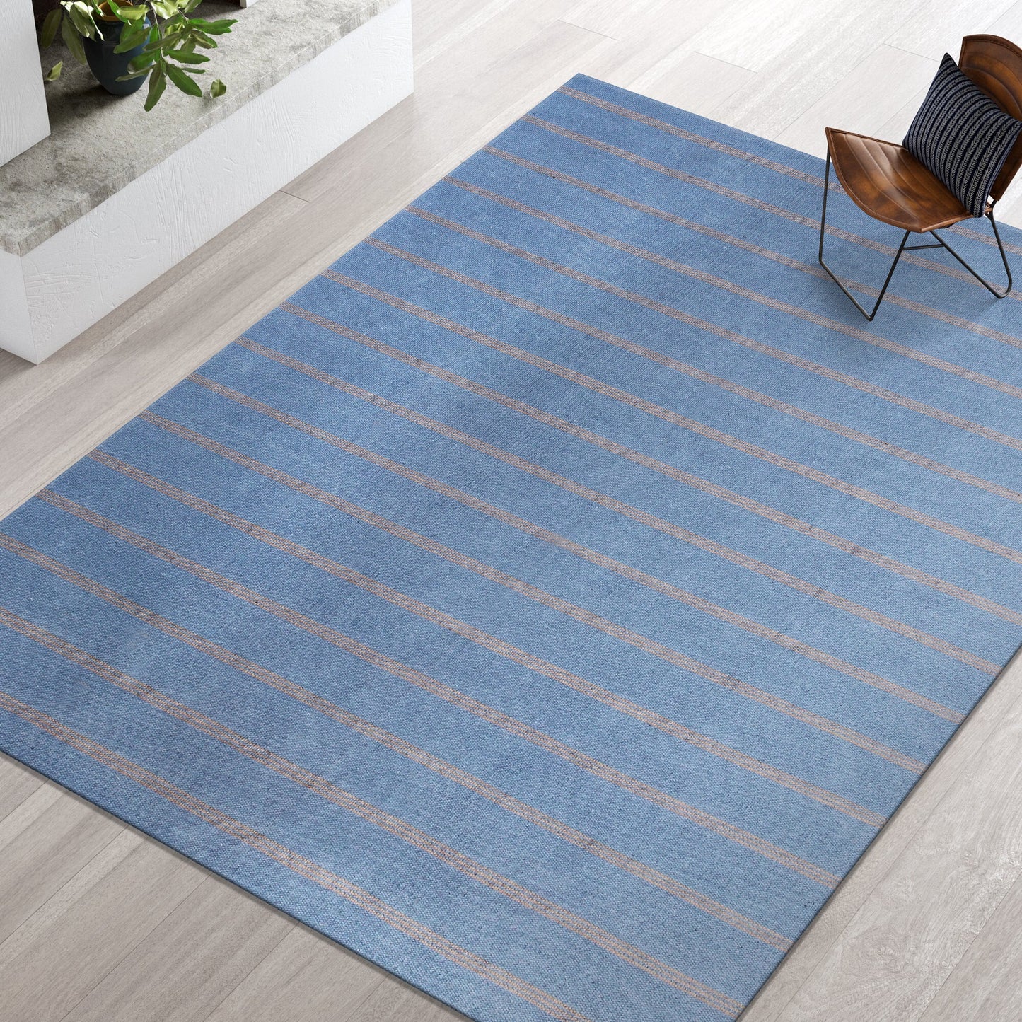 Hampton-03393 Coastal Hand-Woven Light Blue/Tan Cotton Indoor Area Rug - LR Home