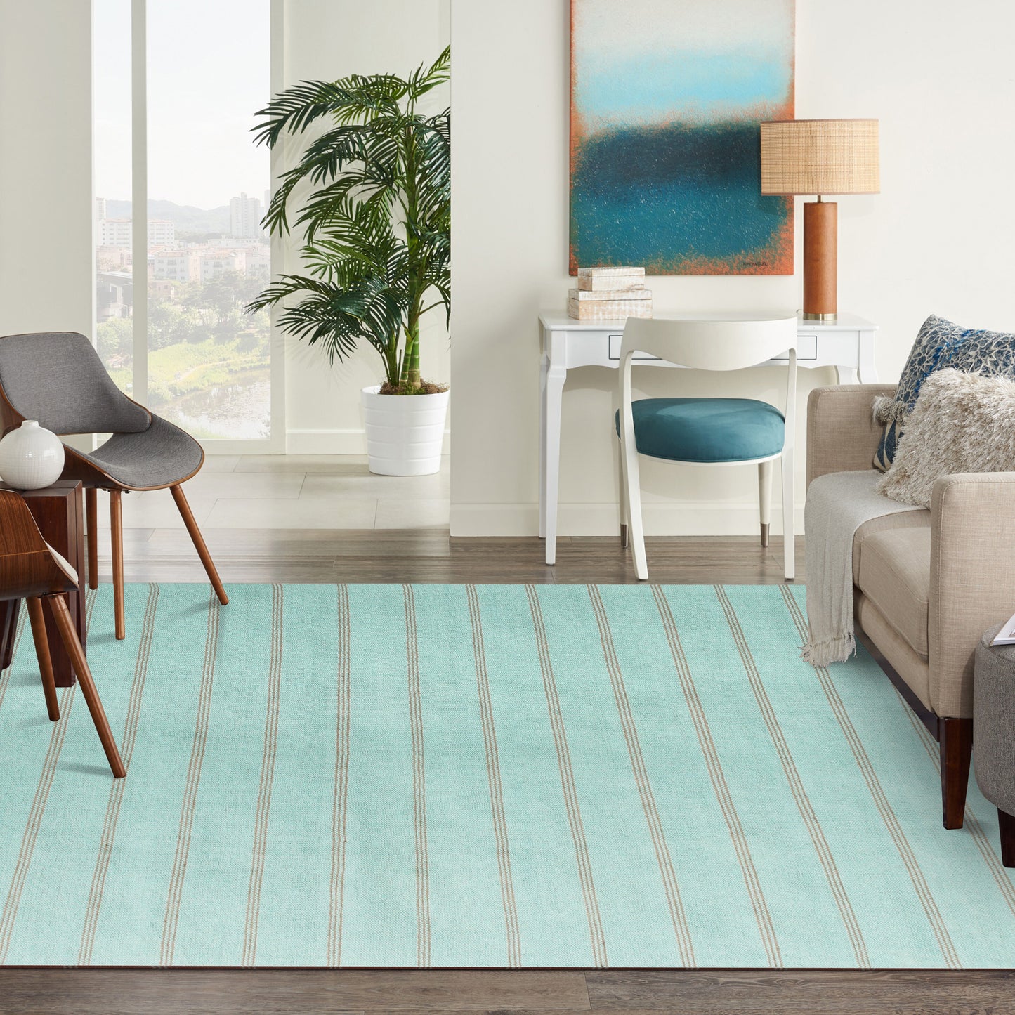 Hampton-03394 Coastal Hand-Woven Light Green/Tan Cotton Indoor Area Rug - LR Home