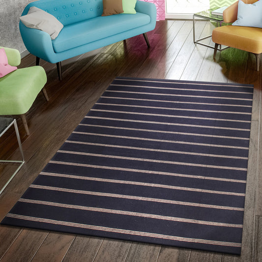 Hampton-03395 Coastal Hand-Woven Black/Tan Cotton Indoor Area Rug - LR Home