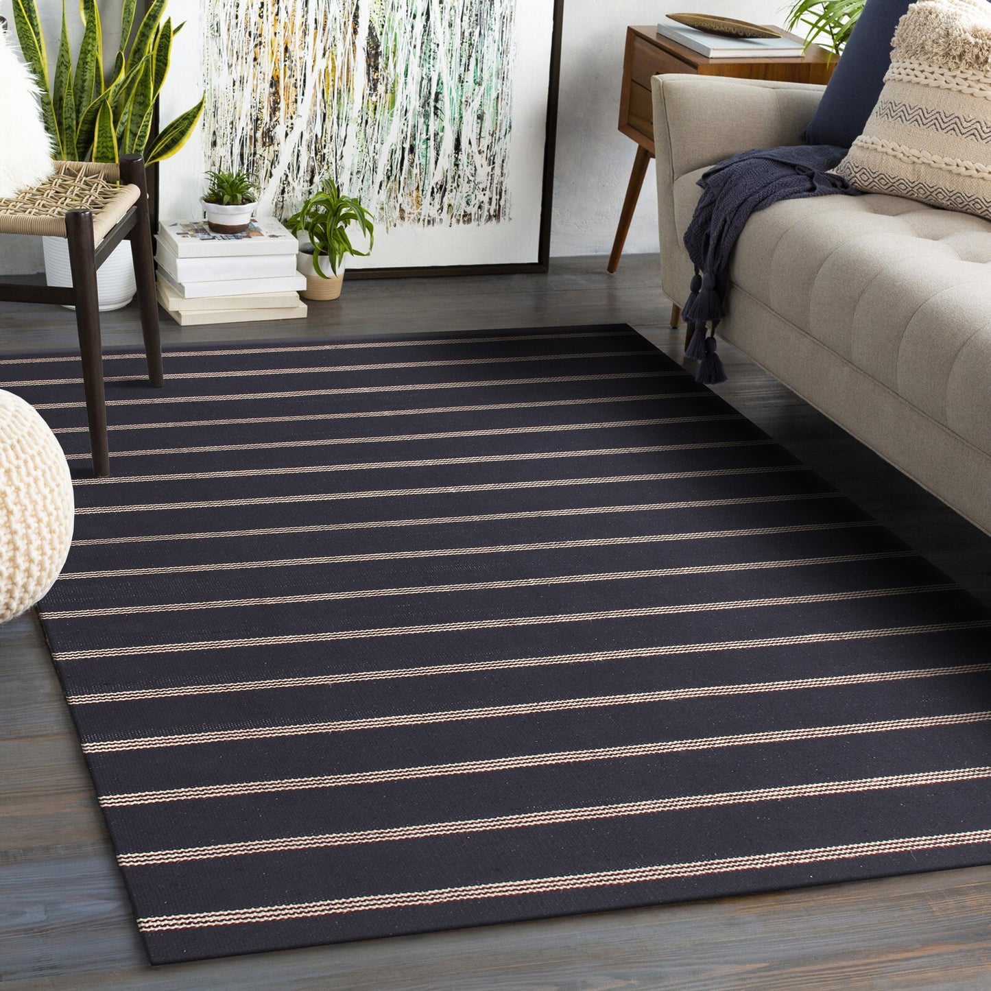 Hampton-03395 Coastal Hand-Woven Black/Tan Cotton Indoor Area Rug - LR Home