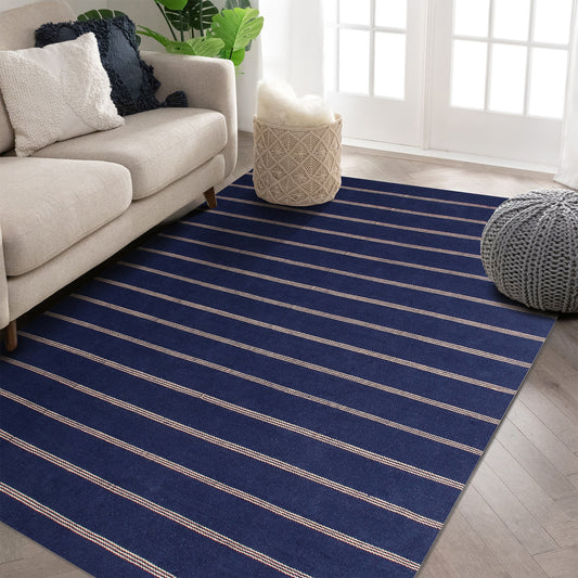 Hampton-03396 Coastal Hand-Woven Navy Blue/Tan Cotton Indoor Area Rug - LR Home
