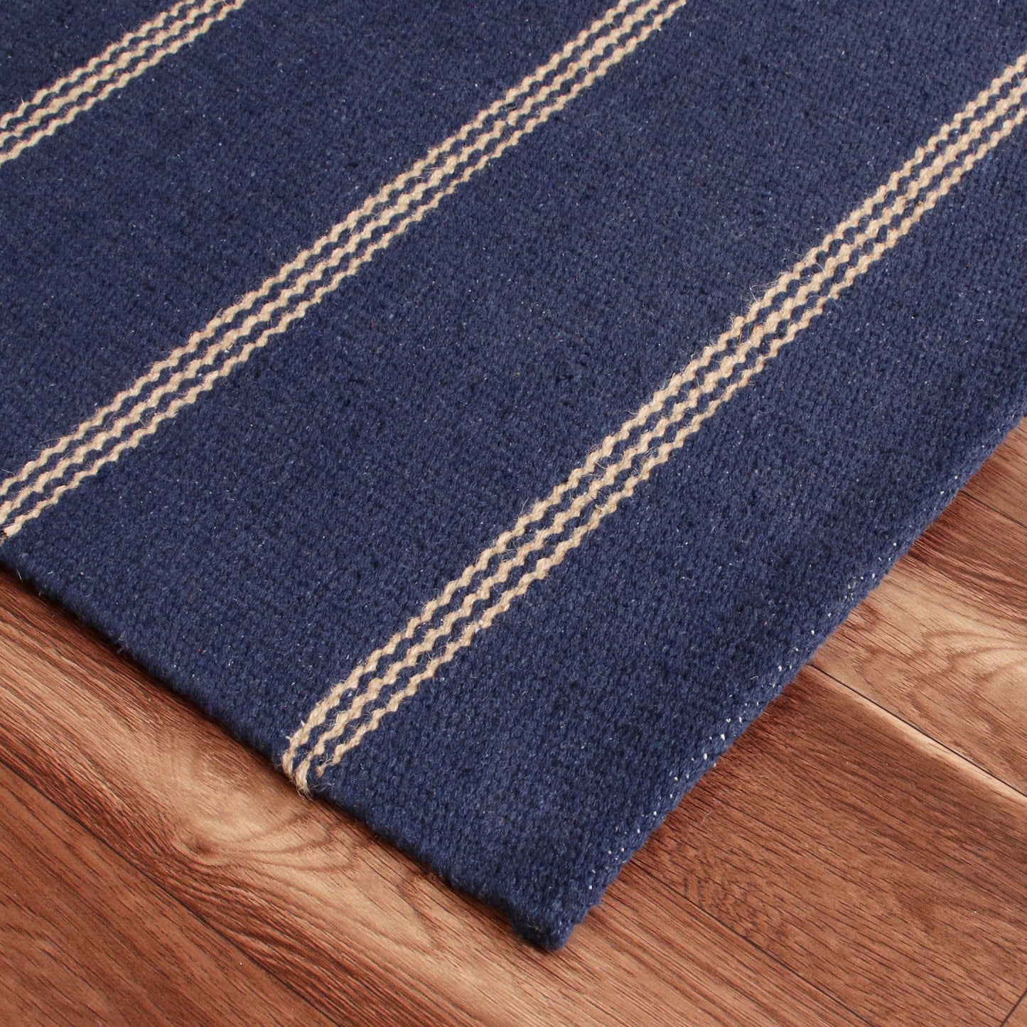 Hampton-03396 Coastal Hand-Woven Navy Blue/Tan Cotton Indoor Area Rug - LR Home