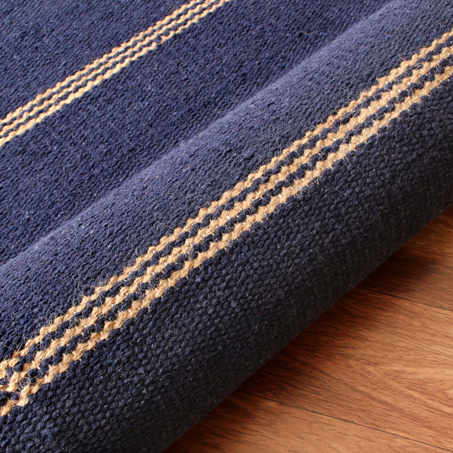 Hampton-03396 Coastal Hand-Woven Navy Blue/Tan Cotton Indoor Area Rug - LR Home