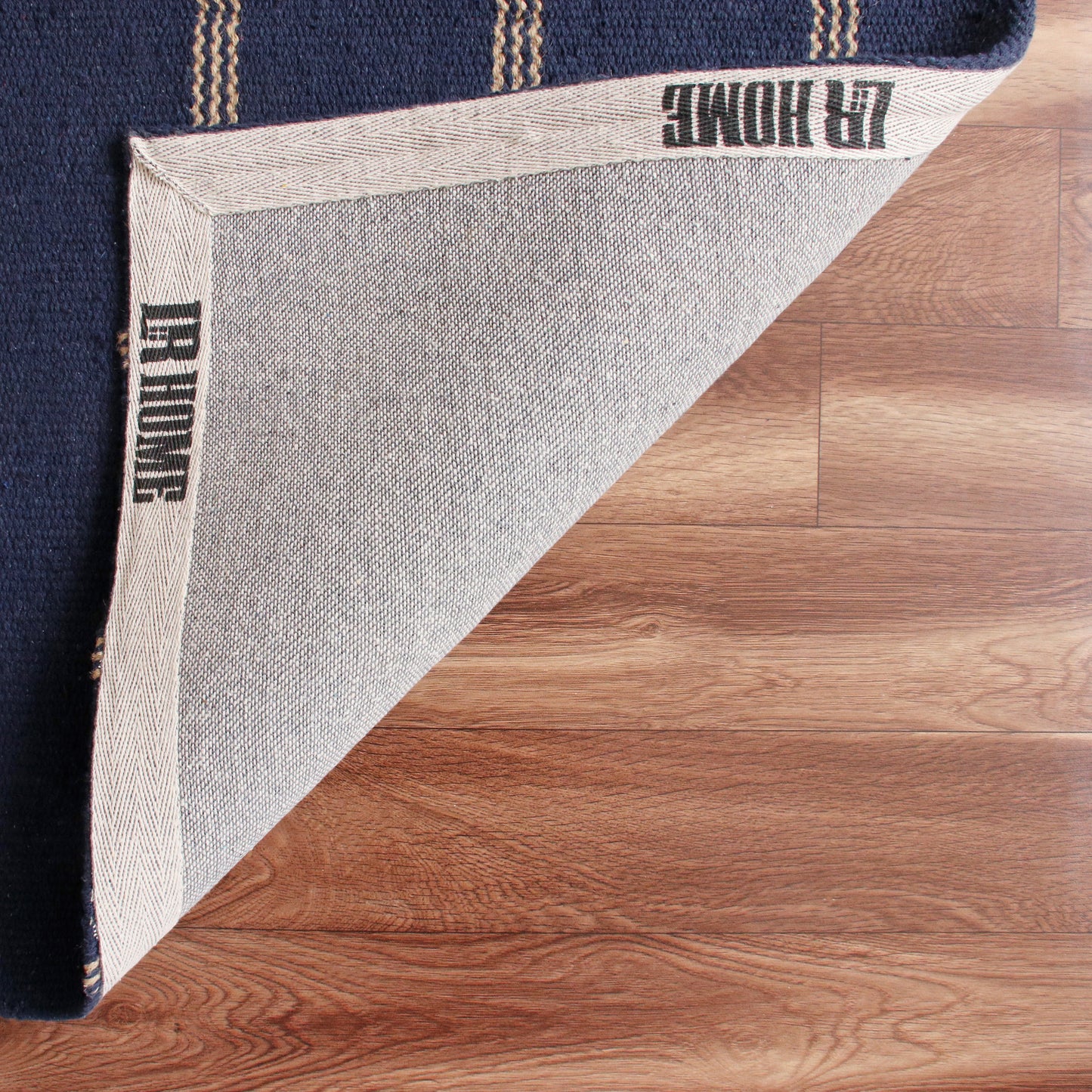 NATUR-03394 Nautical/Coastal Hand-Woven Navy Blue/Tan Jute Blend Indoor Area Rugs - LR Home