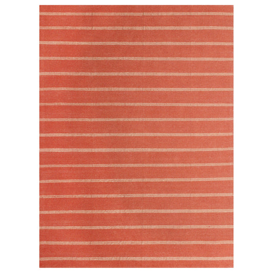 Red-Orange Striped Handwoven Jute Area Rug - Silo view