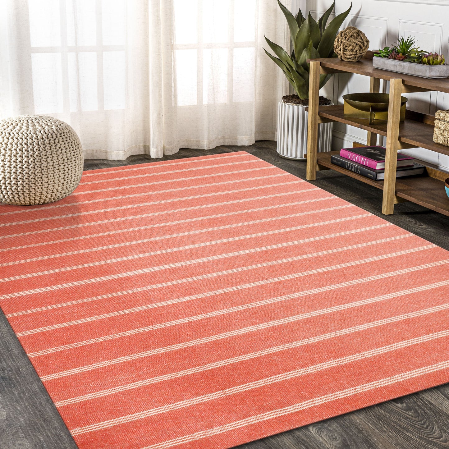 Hampton-03397 Coastal Hand-Woven Cinnamon Red/Tan Cotton Indoor Area Rug - LR Home