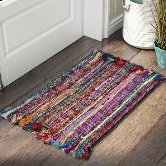 Accent-04012 Bohemian/Eclectic Hand-Woven Rainbow Self-Backed Indoor Area Rug - LR Home