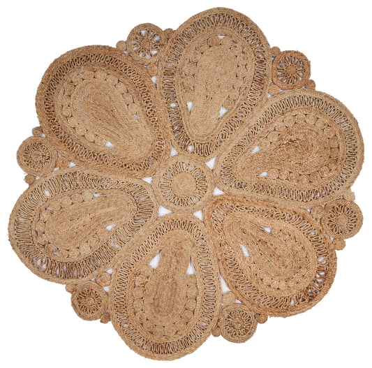 Ox Bay Natural Contemporary Floral All-Natural Jute Indoor Round Area Rug - Silo view