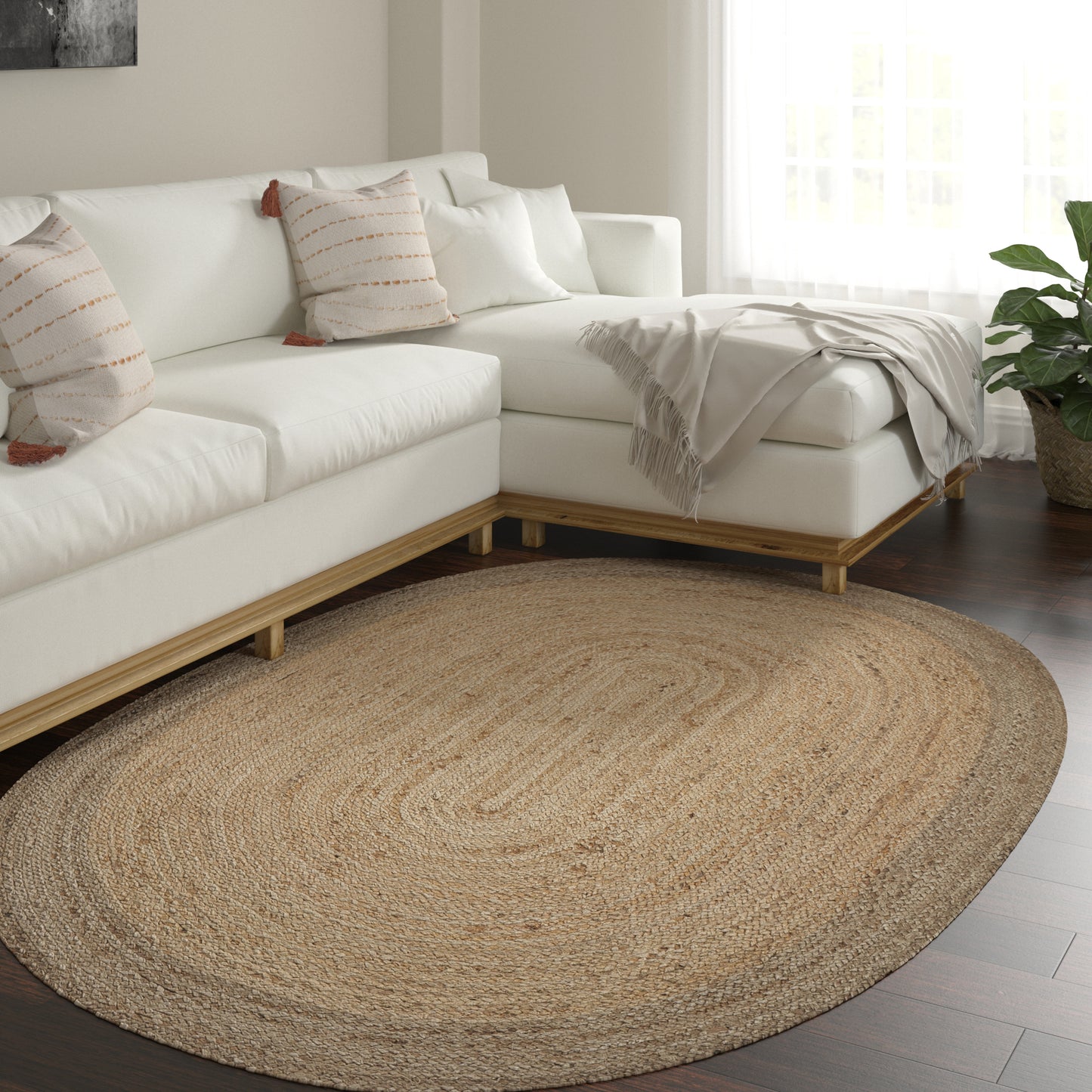 Boutique Jute-12035 Farmhouse Hand-Braided Brown/Gray Self-Backed Indoor Area Rug - LR Home