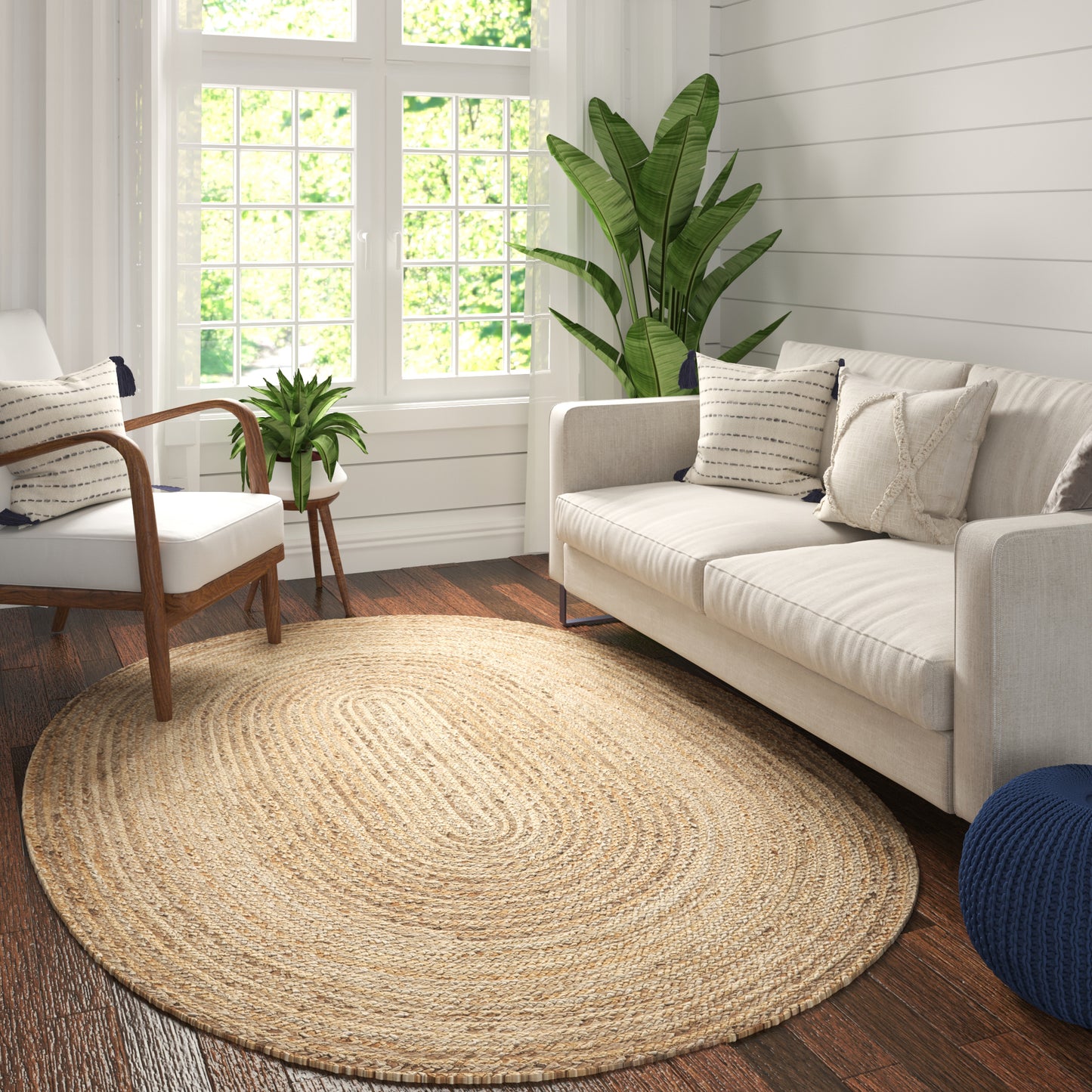 Boutique Jute-12036 Farmhouse Hand-Braided Brown/Gray Self-Backed Indoor Area Rug - LR Home