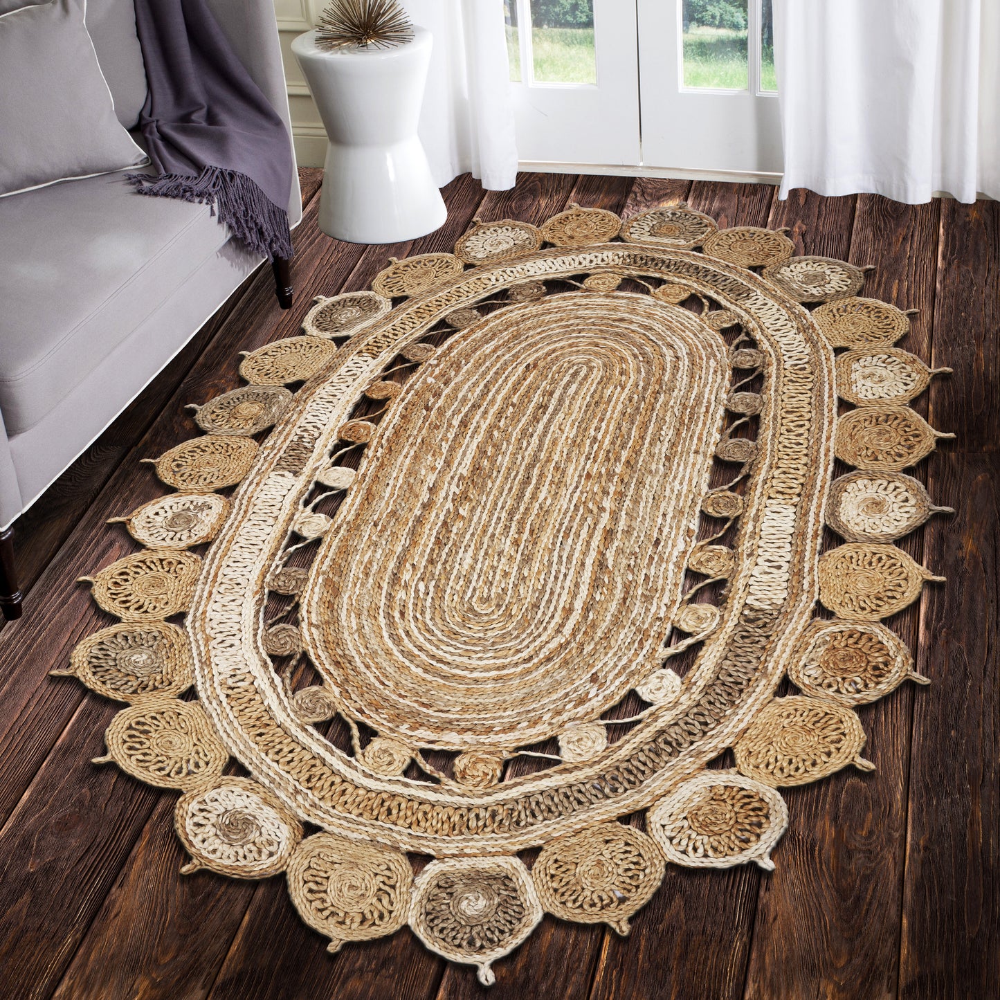 Boutique Jute-12038 Moroccan/Global Hand-Braided Brown/Beige Self-Backed Indoor Area Rug - LR Home