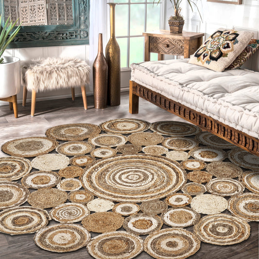 Boutique Jute-12039 Bohemian/Eclectic Hand-Braided Brown Multi Self-Backed Indoor Area Rug - LR Home