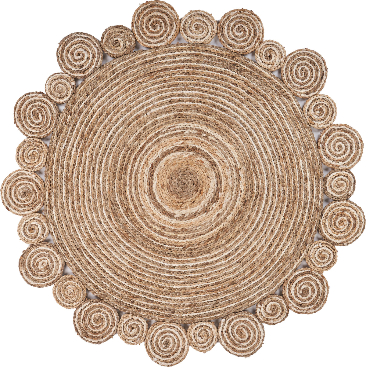 Ox Bay Natural Tan/Ivory Contemporary Striped All-Natural Jute Indoor Round Area Rug - Silo view