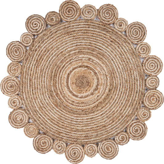 Ox Bay Natural Tan/Ivory Contemporary Striped All-Natural Jute Indoor Round Area Rug - Silo view