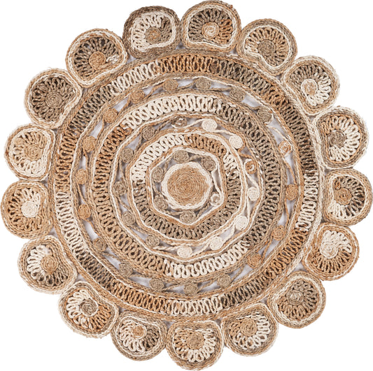 Ox Bay Brown/Ivory Braided Geometric All-Natural Jute Indoor Round Area Rug - Silo view