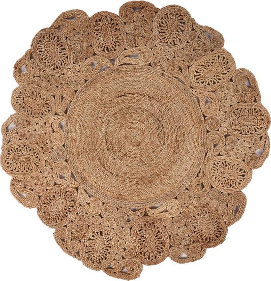 Ox Bay Natural Eclectic Floral All-Natural Jute Indoor Round Area Rug - Silo view