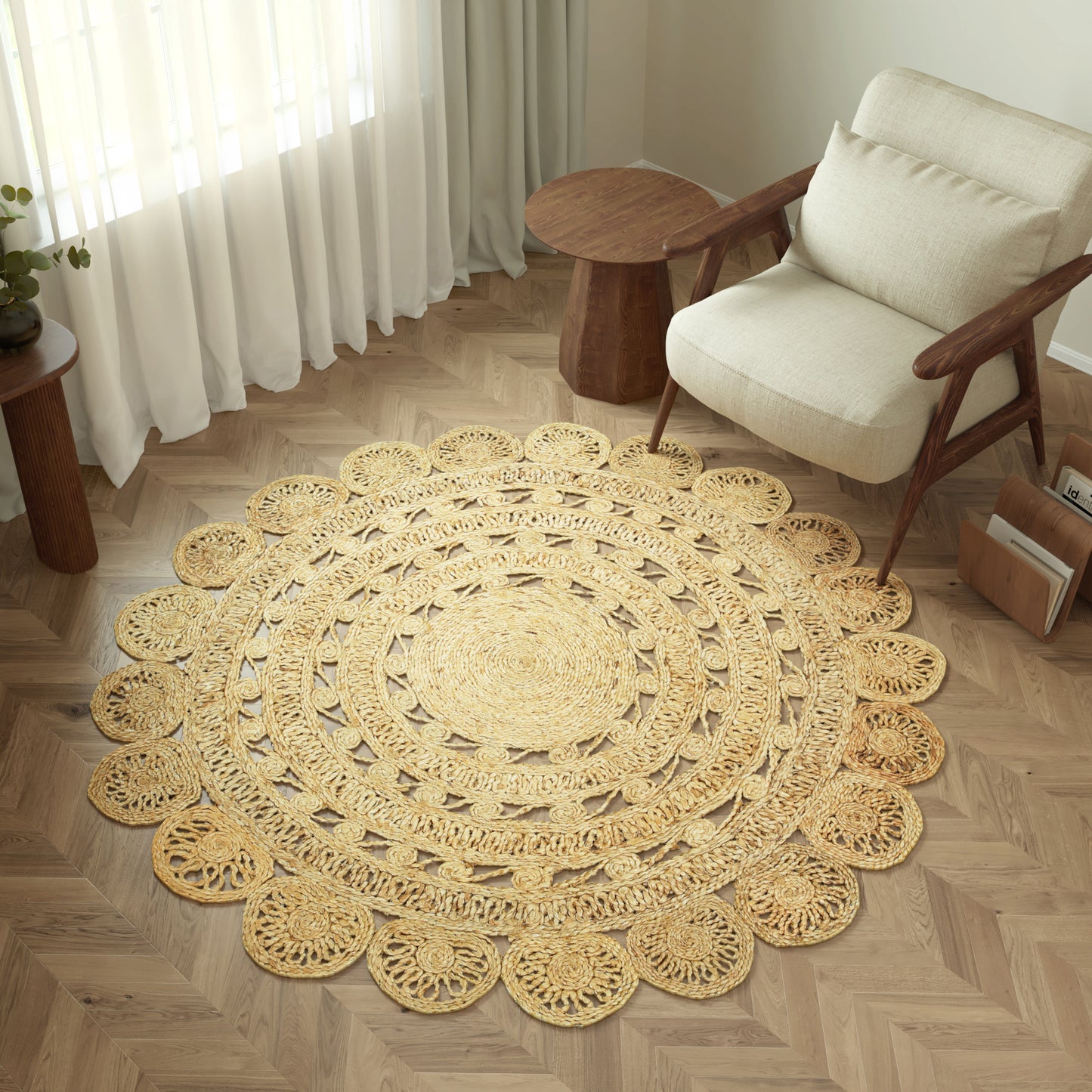 Boutique Jute-50134 Bohemian/Eclectic Hand-Braided Brown Self-Backed Indoor Area Rug - LR Home