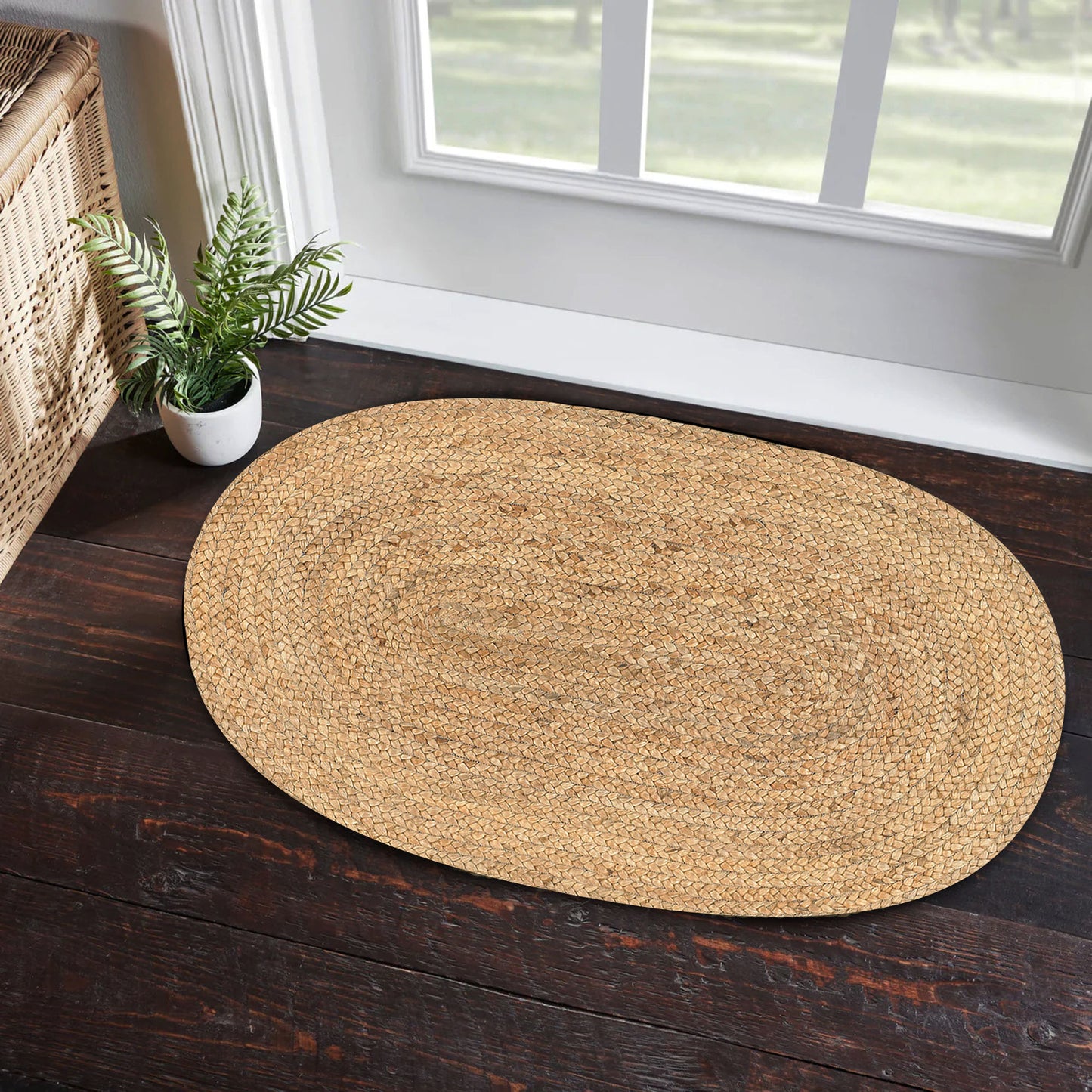 Boutique Jute-50135 Farmhouse Hand-Braided Brown Self-Backed Indoor Area Rug - LR Home