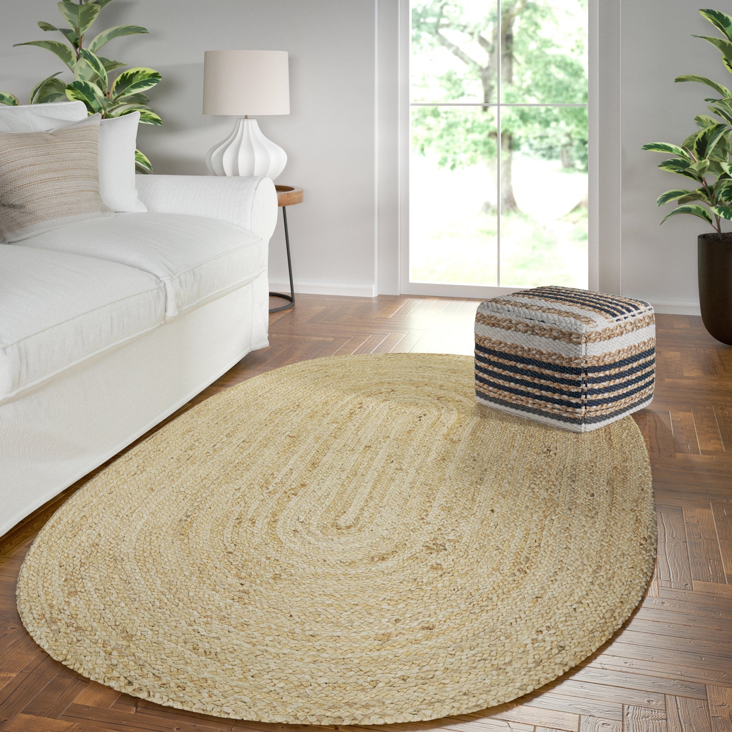 Boutique Jute-50135 Farmhouse Hand-Braided Brown Self-Backed Indoor Area Rug - LR Home