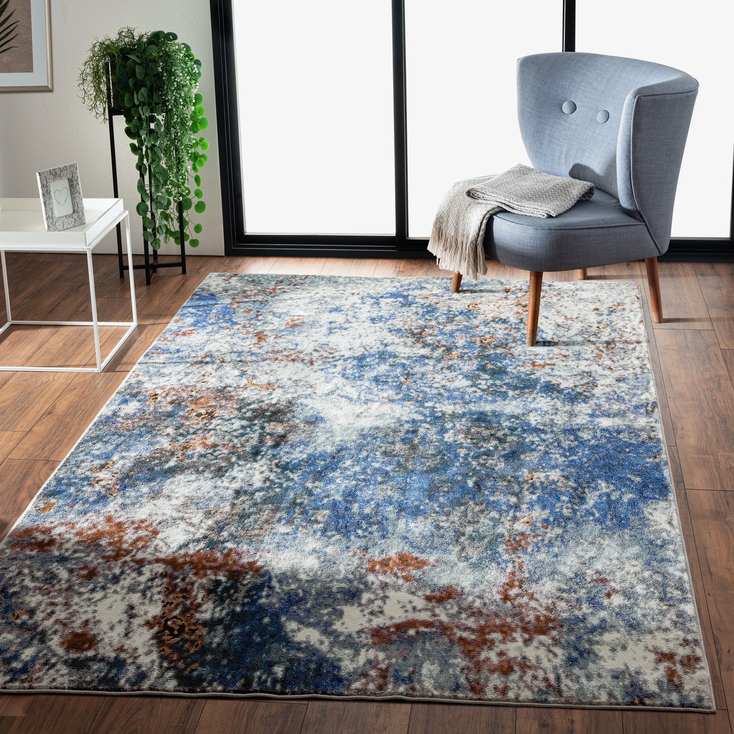 Nimbus-81831 Modern Power-Loomed Dark Blue/Copper/White/Gray Cotton Indoor Area Rug - LR Home