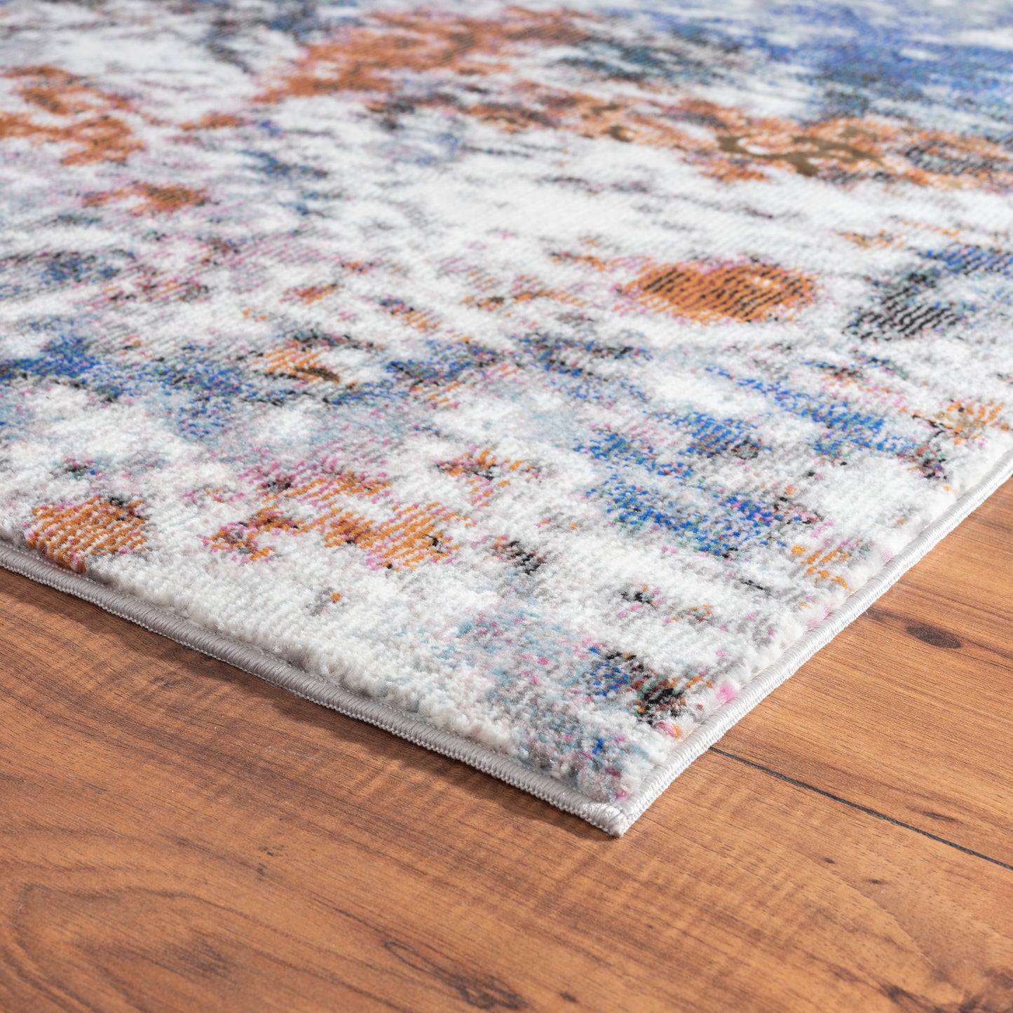 Nimbus-81831 Modern Power-Loomed Dark Blue/Copper/White/Gray Cotton Indoor Area Rug - LR Home