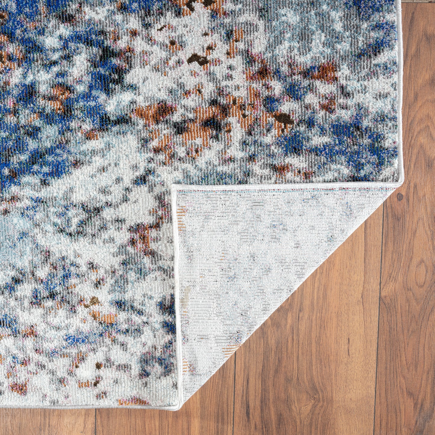 Nimbus-81831 Modern Power-Loomed Dark Blue/Copper/White/Gray Cotton Indoor Area Rug - LR Home