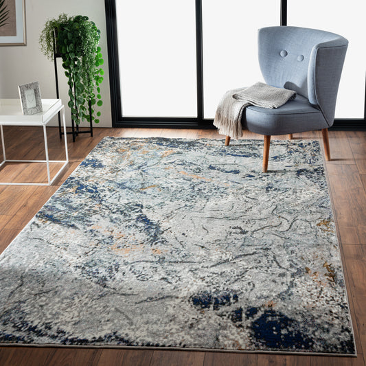 Nimbus-81832 Modern Power-Loomed Gray/Navy/White/Multi Cotton Indoor Area Rug - LR Home