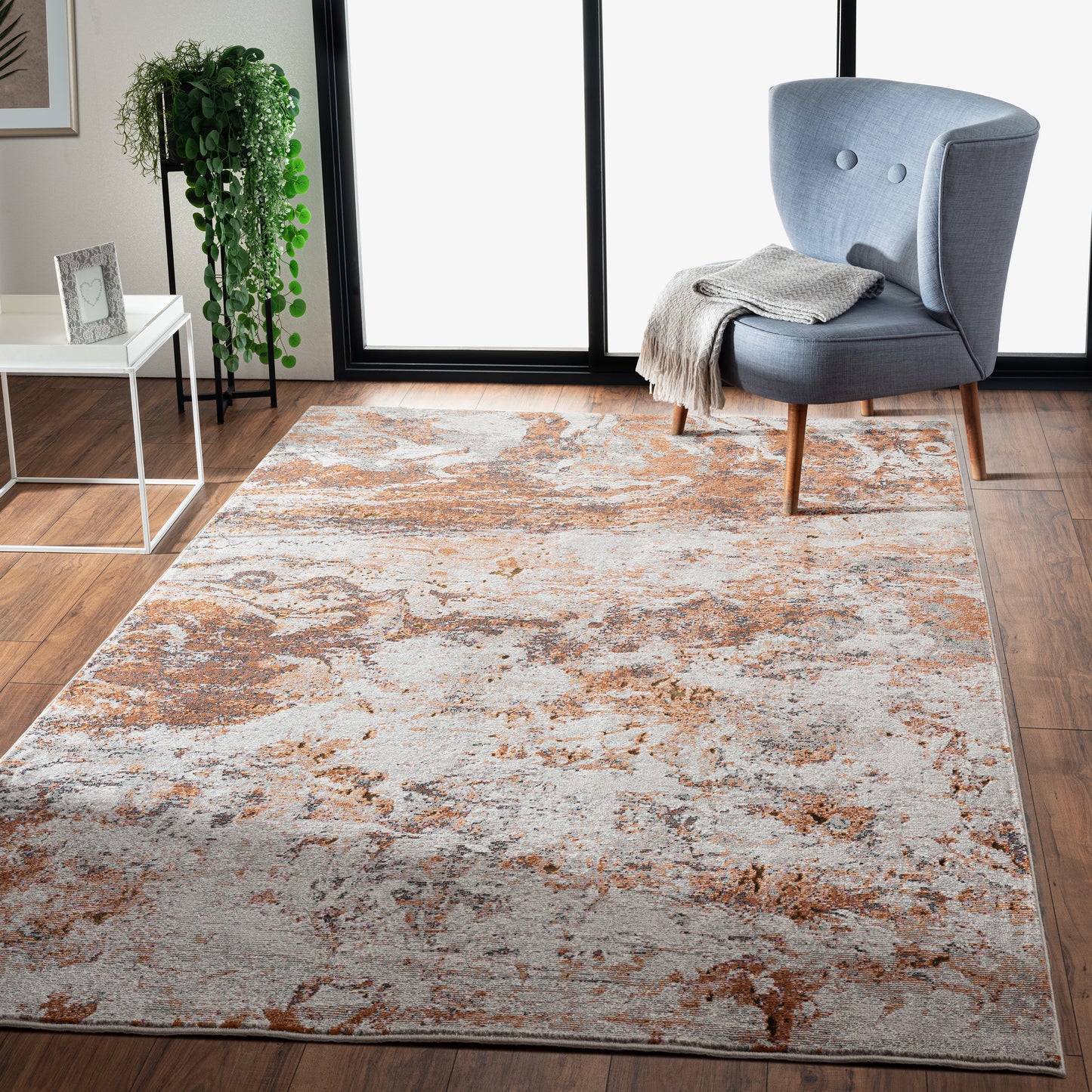 Nimbus-81834 Modern Power-Loomed Orange/Rust/Red/Gray/White Cotton Indoor Area Rug - LR Home