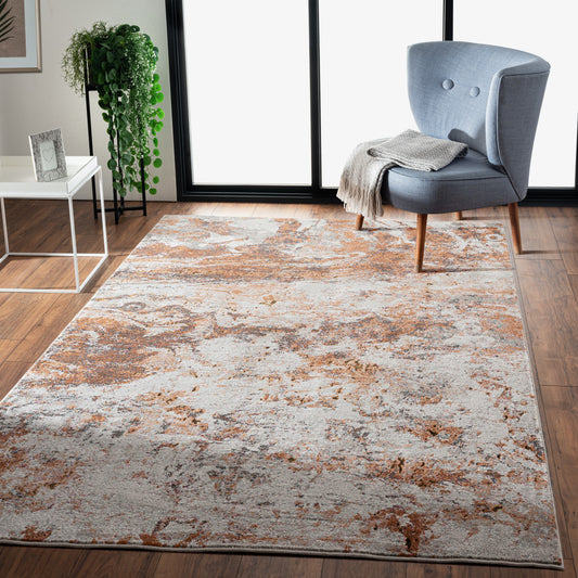 Nimbus-81834 Modern Power-Loomed Orange/Rust/Red/Gray/White Cotton Indoor Area Rug - LR Home