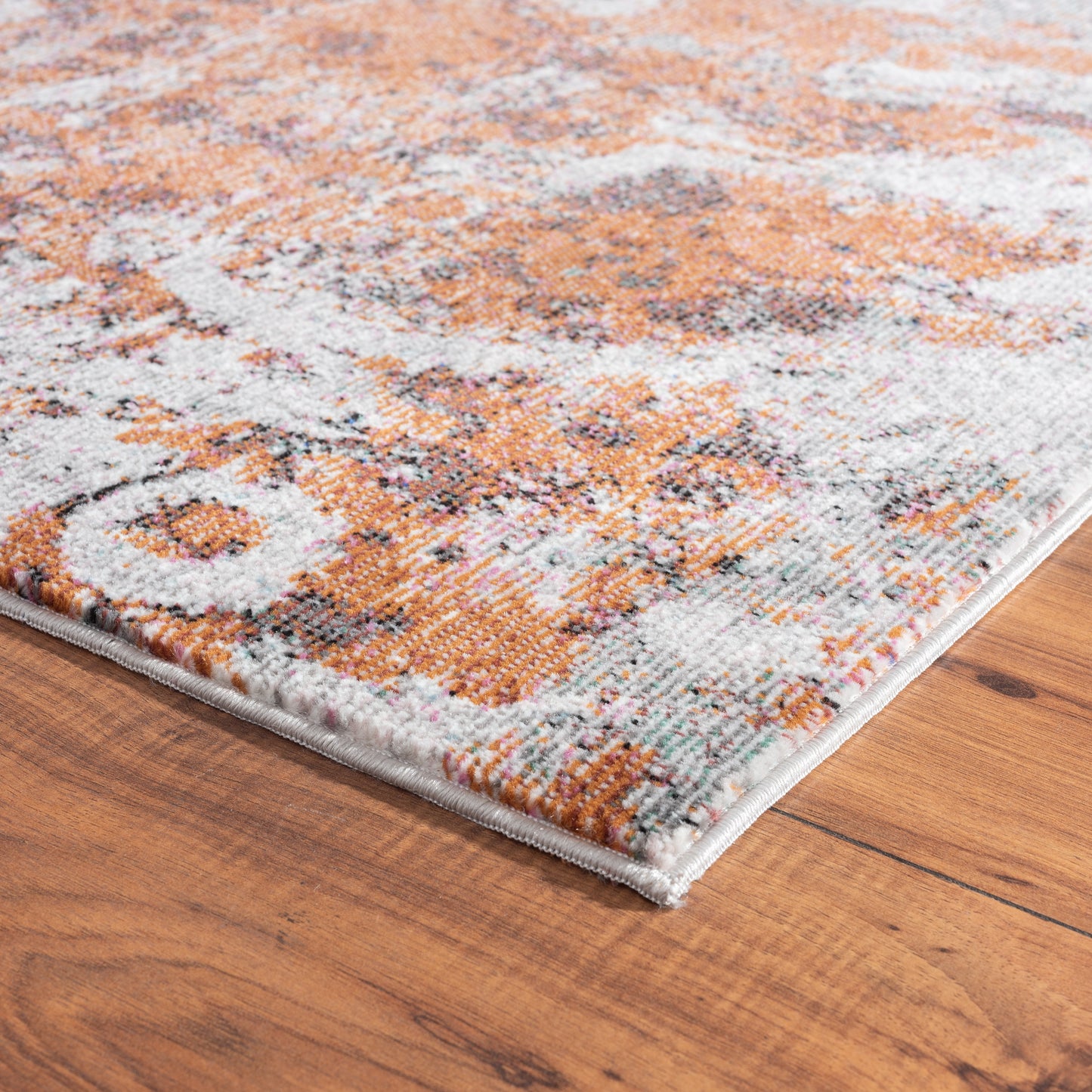 Nimbus-81834 Modern Power-Loomed Orange/Rust/Red/Gray/White Cotton Indoor Area Rug - LR Home