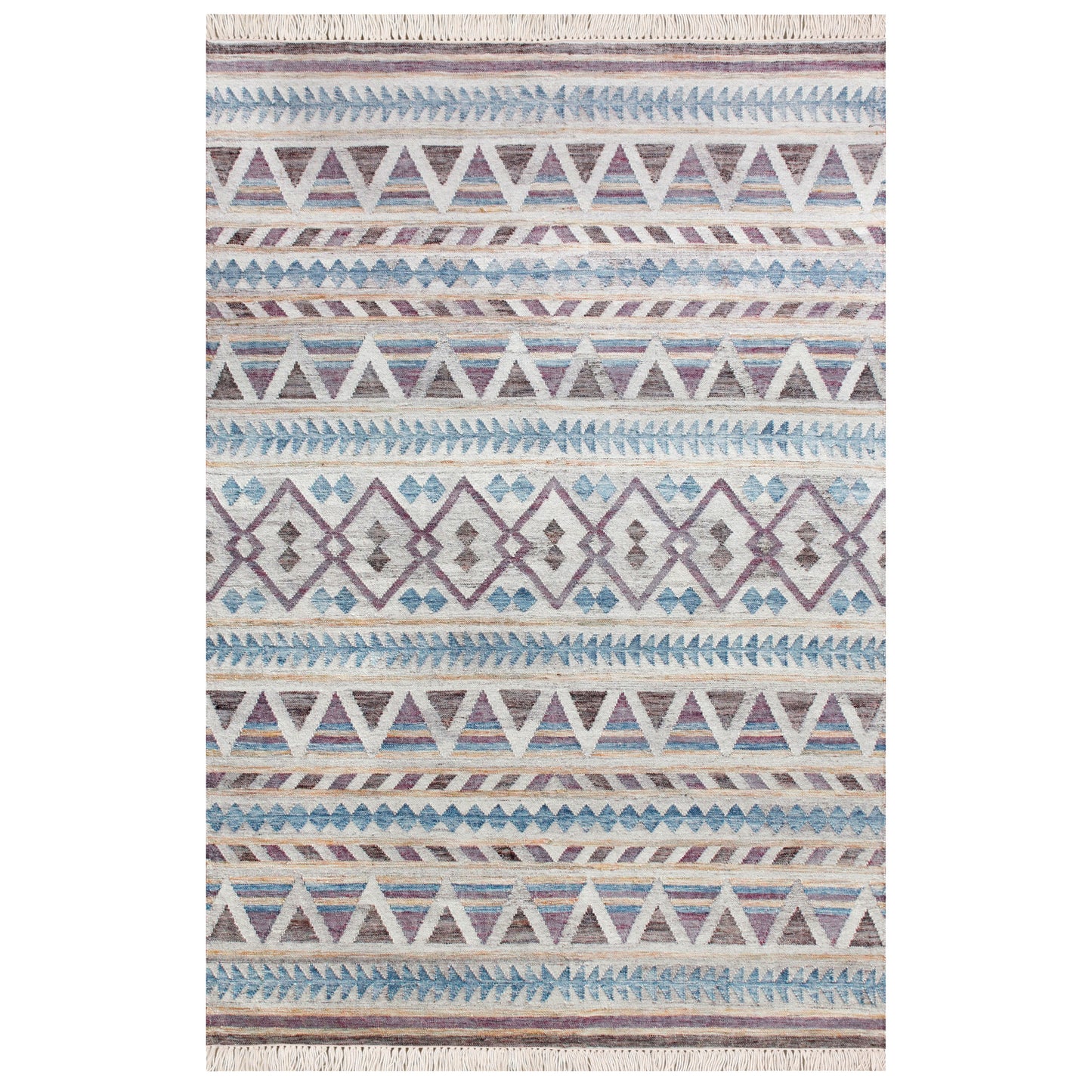 Nimroz-81980 Bohemian/Eclectic Hand-Woven Gray/Tan/Blue/Purple Cotton Indoor Area Rug - LR Home