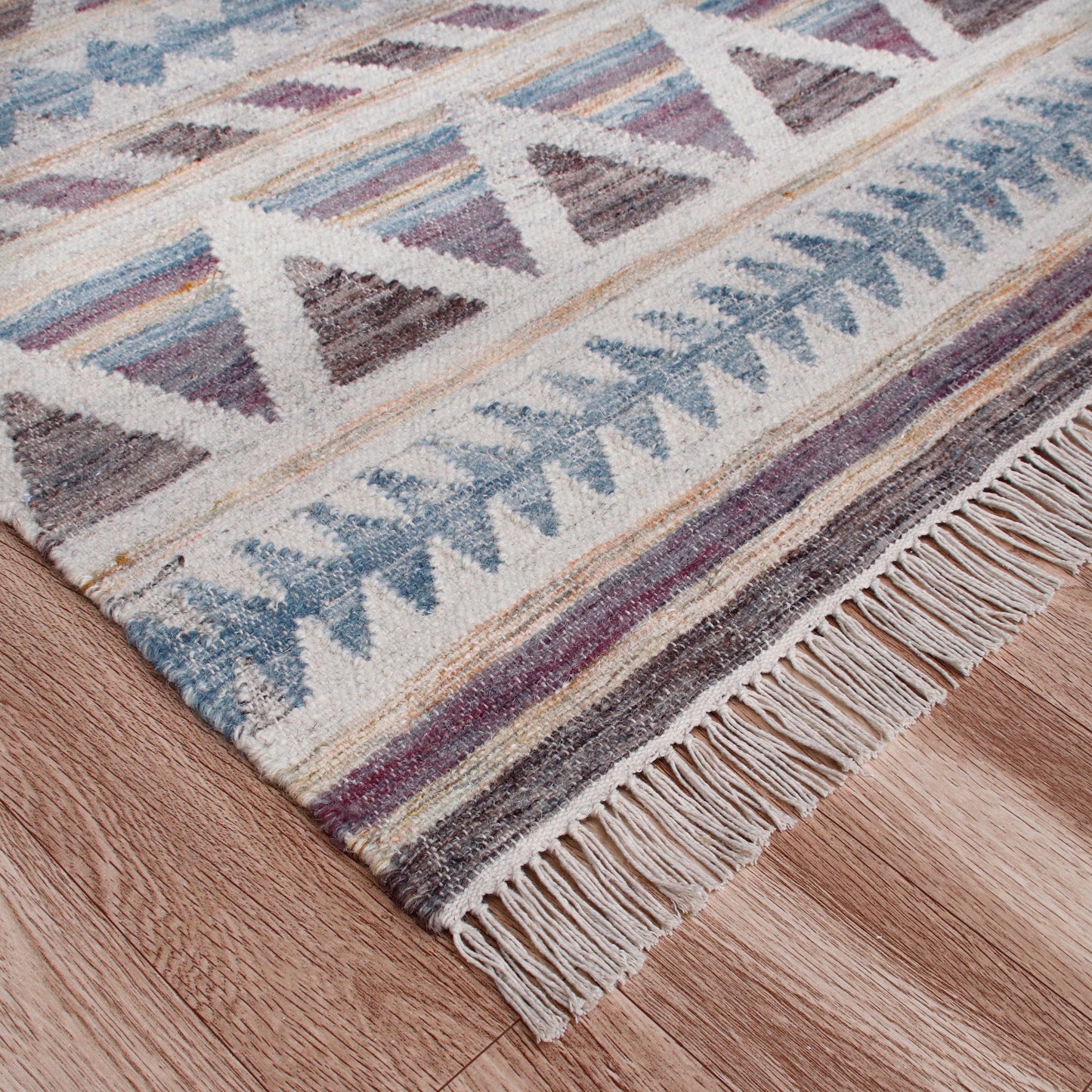 Nimroz-81980 Bohemian/Eclectic Hand-Woven Gray/Tan/Blue/Purple Cotton Indoor Area Rug - LR Home