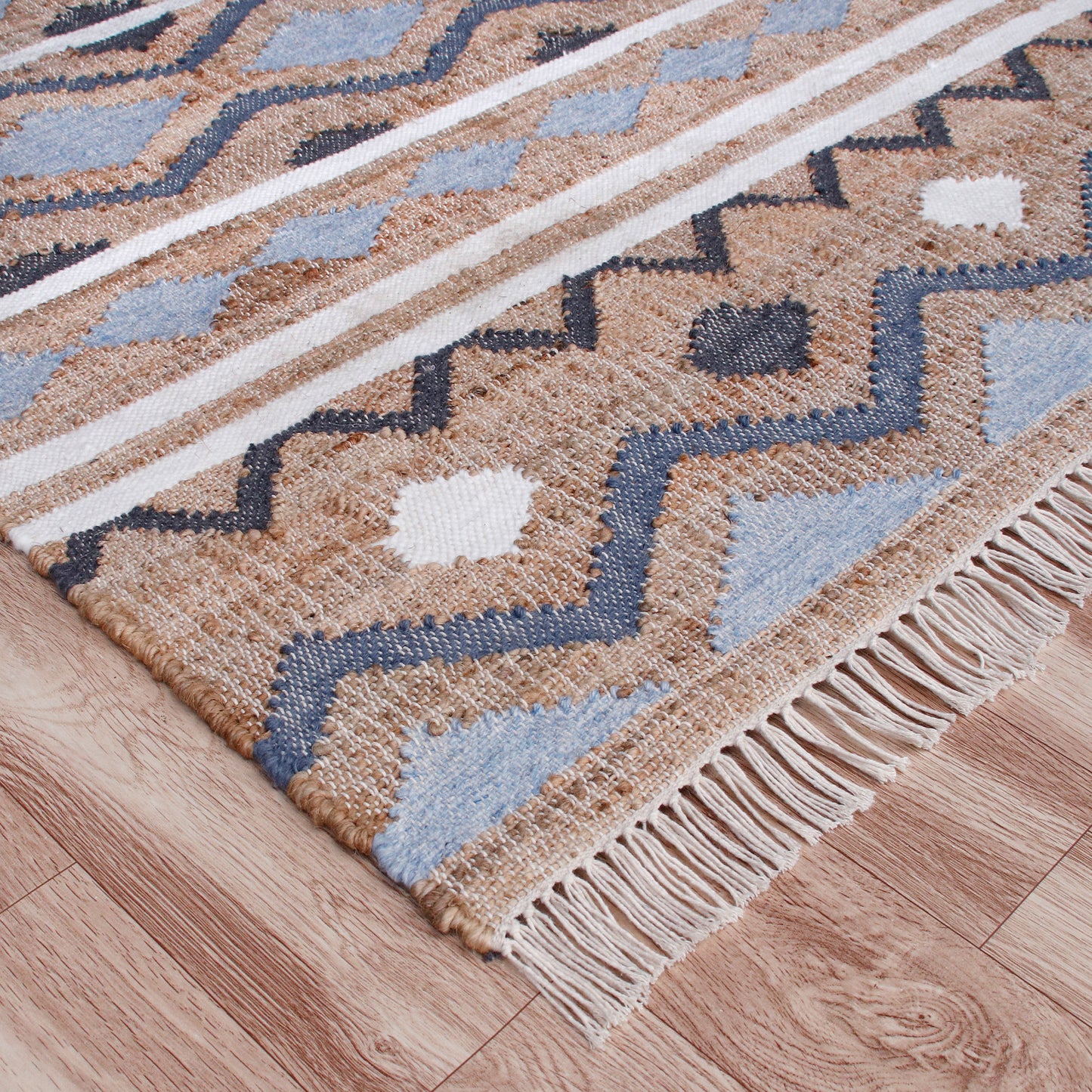 Nimroz-81981 Bohemian/Eclectic Hand-Woven Tan/Light Blue/Navy/White Cotton Indoor Area Rug - LR Home
