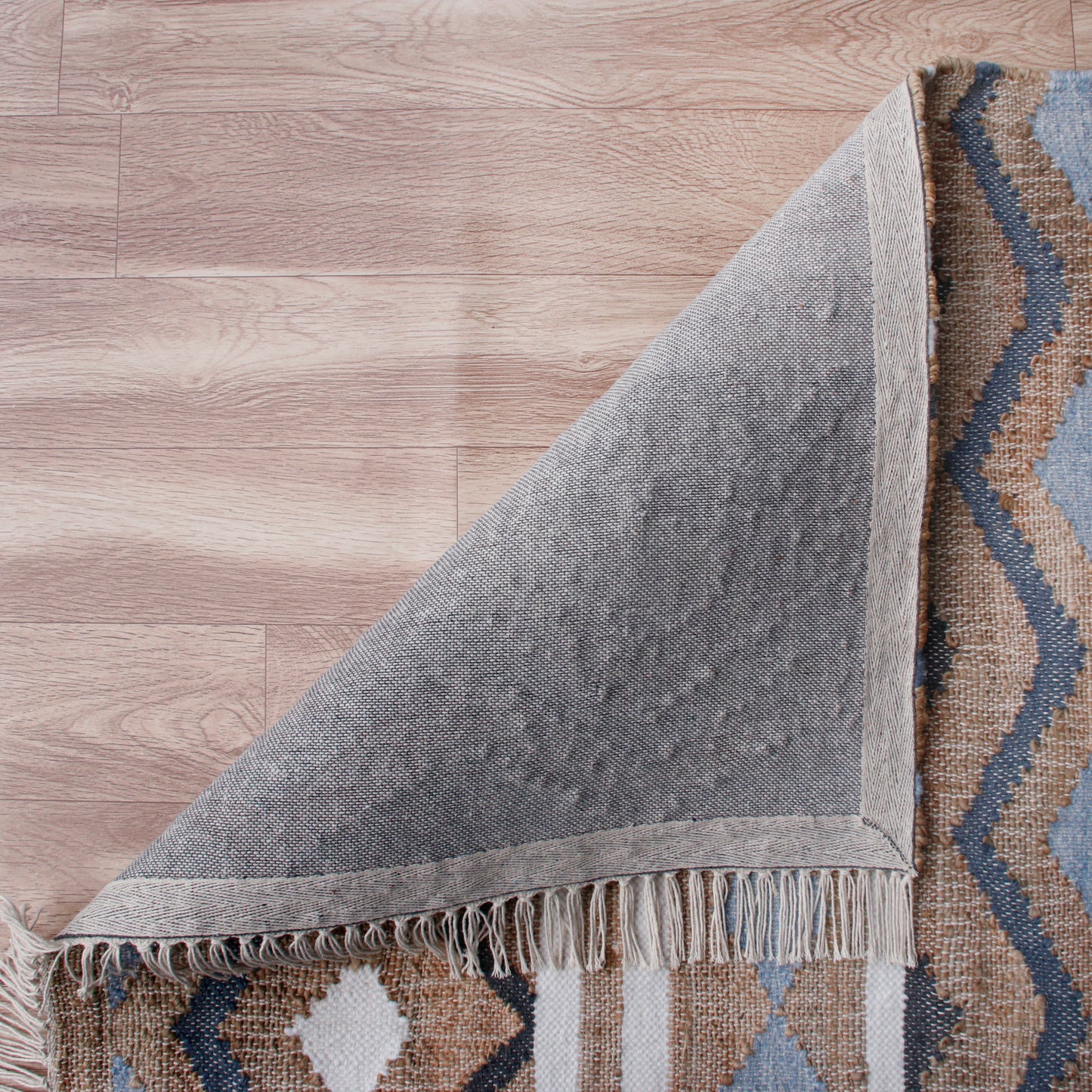Nimroz-81981 Bohemian/Eclectic Hand-Woven Tan/Light Blue/Navy/White Cotton Indoor Area Rug - LR Home