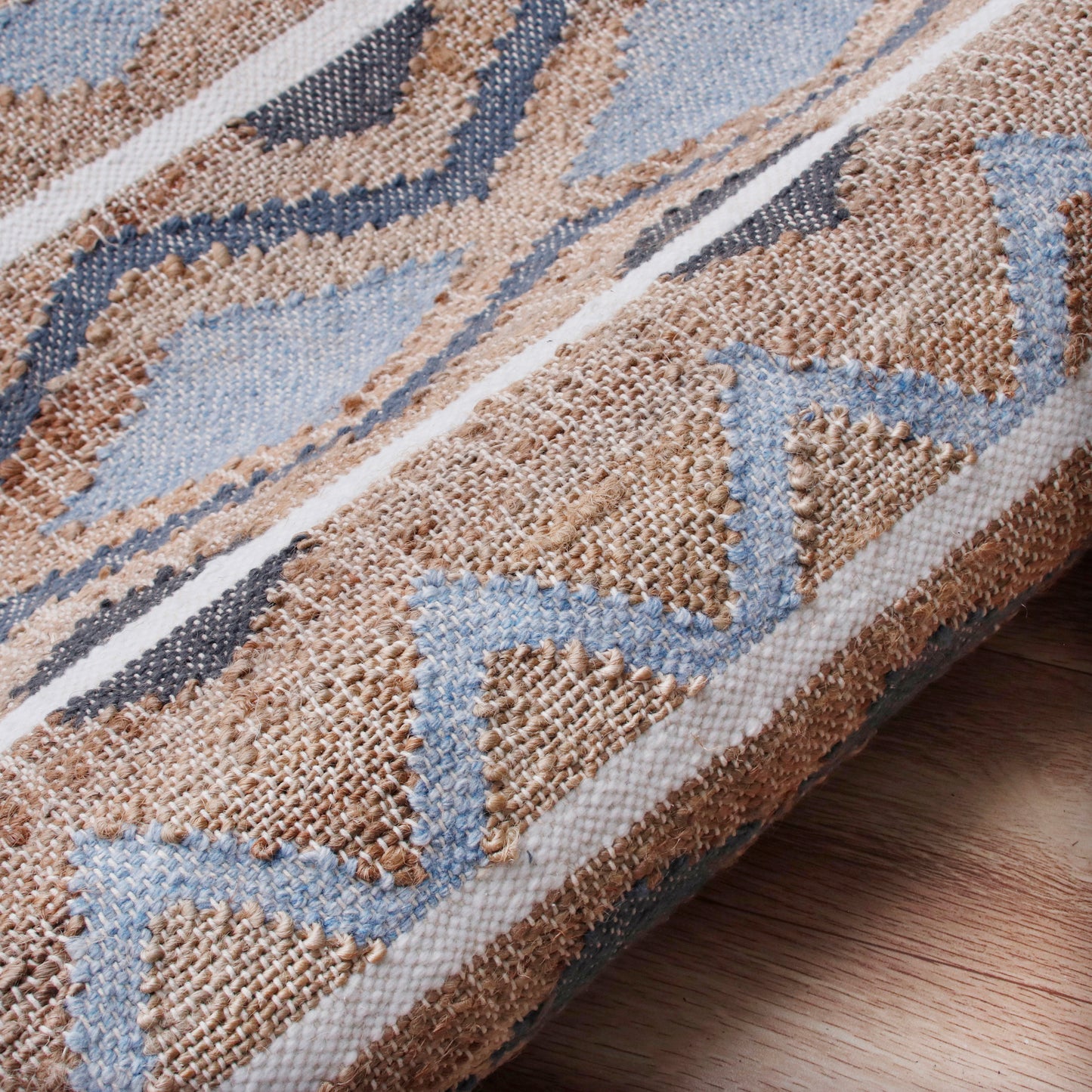NMROZ-81981 Nautical/Coastal Hand-Woven Tan/Light Blue/Navy/White Jute Blend Indoor Area Rugs - LR Home