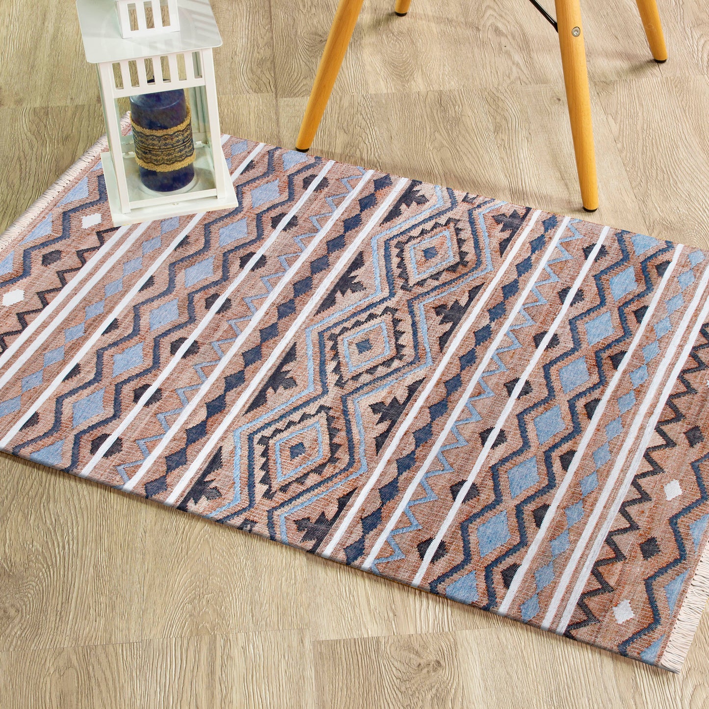 NMROZ-81981 Nautical/Coastal Hand-Woven Tan/Light Blue/Navy/White Jute Blend Indoor Area Rugs - LR Home