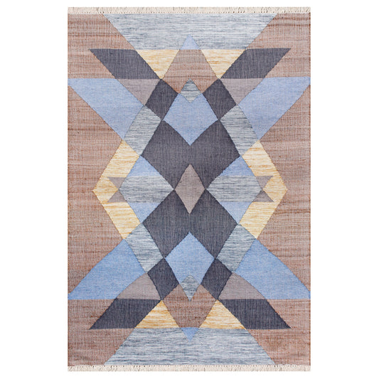Abstract Overlay Handwoven Jute and Chotton Dhurrie Area Rug - Silo view