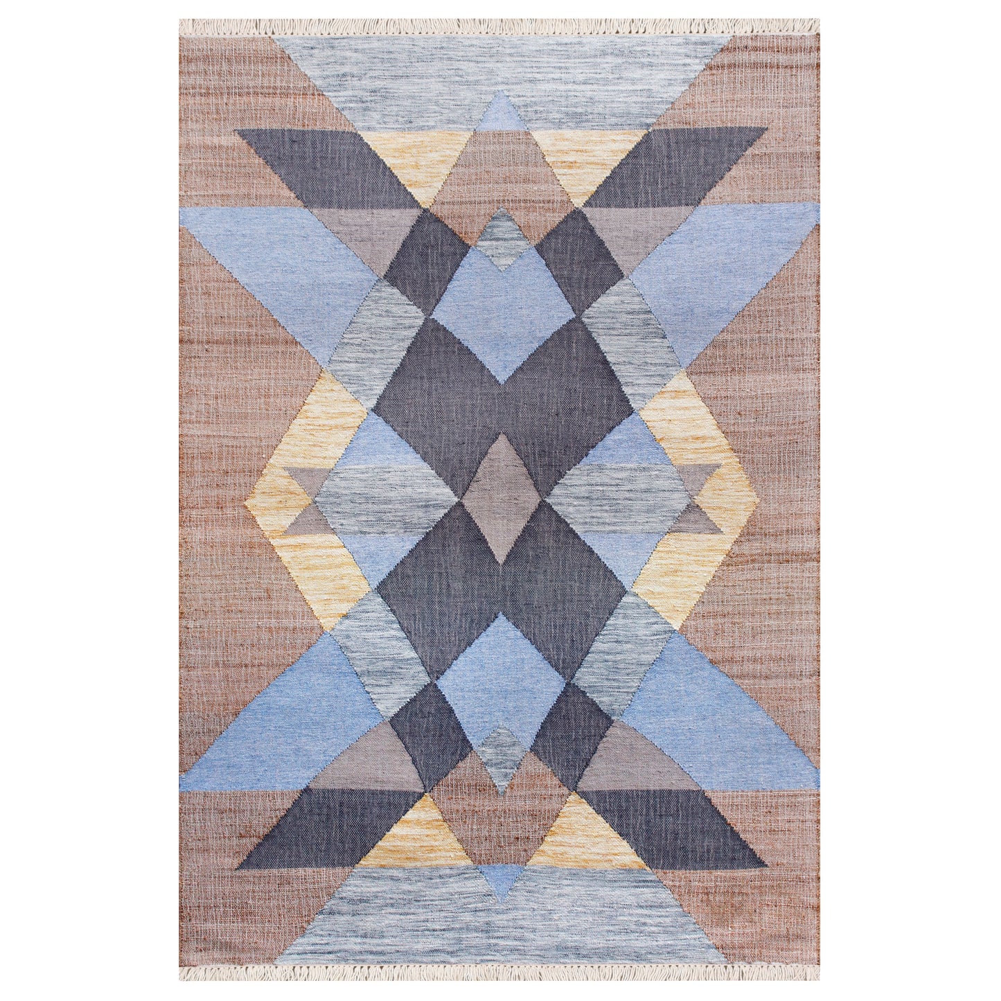 NMROZ-81982 Modern/Contemporary Hand-Woven Tan/Light Blue/Navy/Yellow Jute Blend Indoor Area Rugs - LR Home