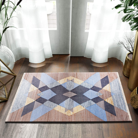 Nimroz-81982 Southwestern Hand-Woven Tan/Light Blue/Navy/Yellow Cotton Indoor Area Rug - LR Home