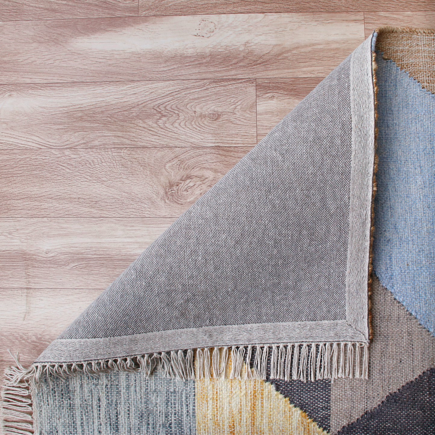 Nimroz-81982 Southwestern Hand-Woven Tan/Light Blue/Navy/Yellow Cotton Indoor Area Rug - LR Home